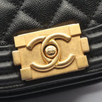 Chanel Shoulder Bag Boy Small Black Caviar Leather Chain