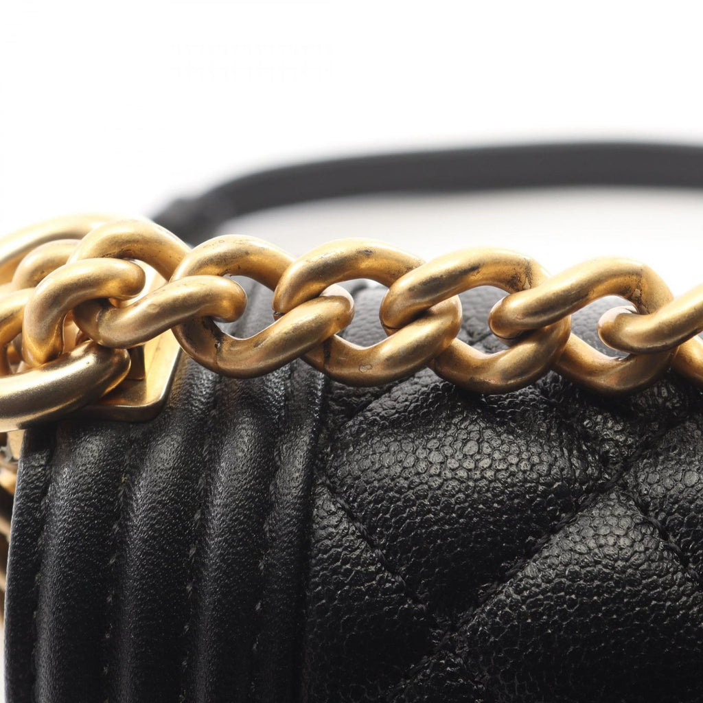Chanel Shoulder Bag Boy Small Black Caviar Leather Chain
