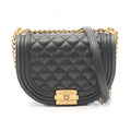 Chanel Shoulder Bag Boy Small Black Caviar Leather Chain