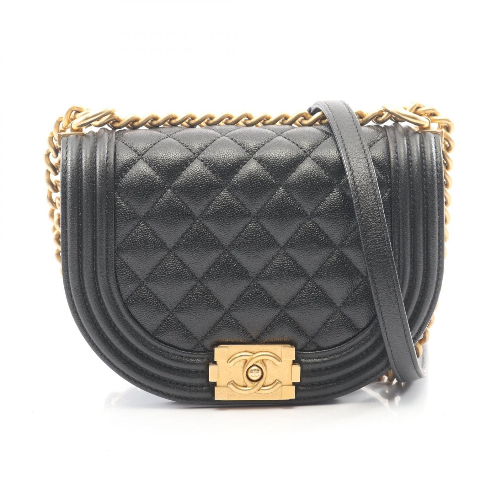 Chanel Shoulder Bag Boy Small Black Caviar Leather Chain