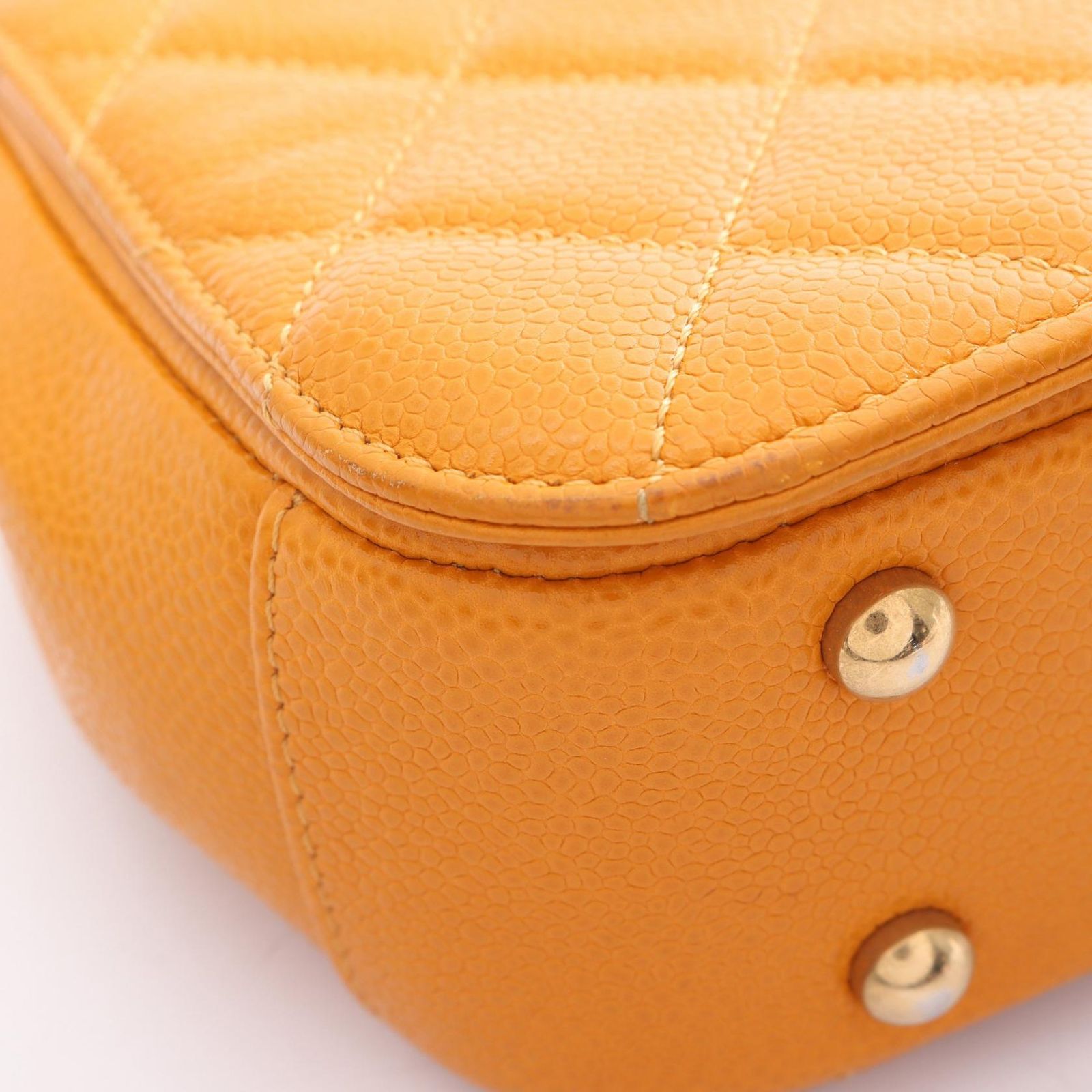 Chanel Shoulder Bag Quilted Top Handle 2-Way Orange Caviar Leather Chain