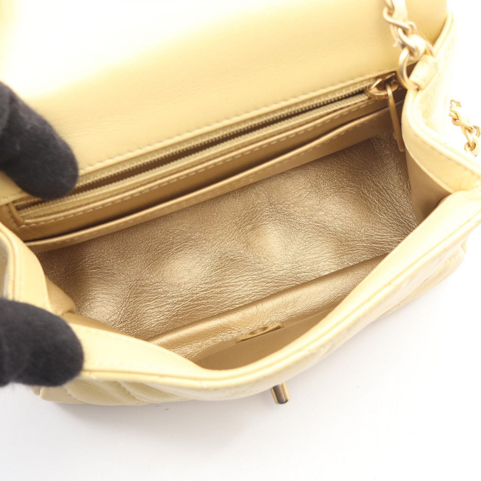Chanel Shoulder Bag Mini Quilted Yellow Lambskin Chain