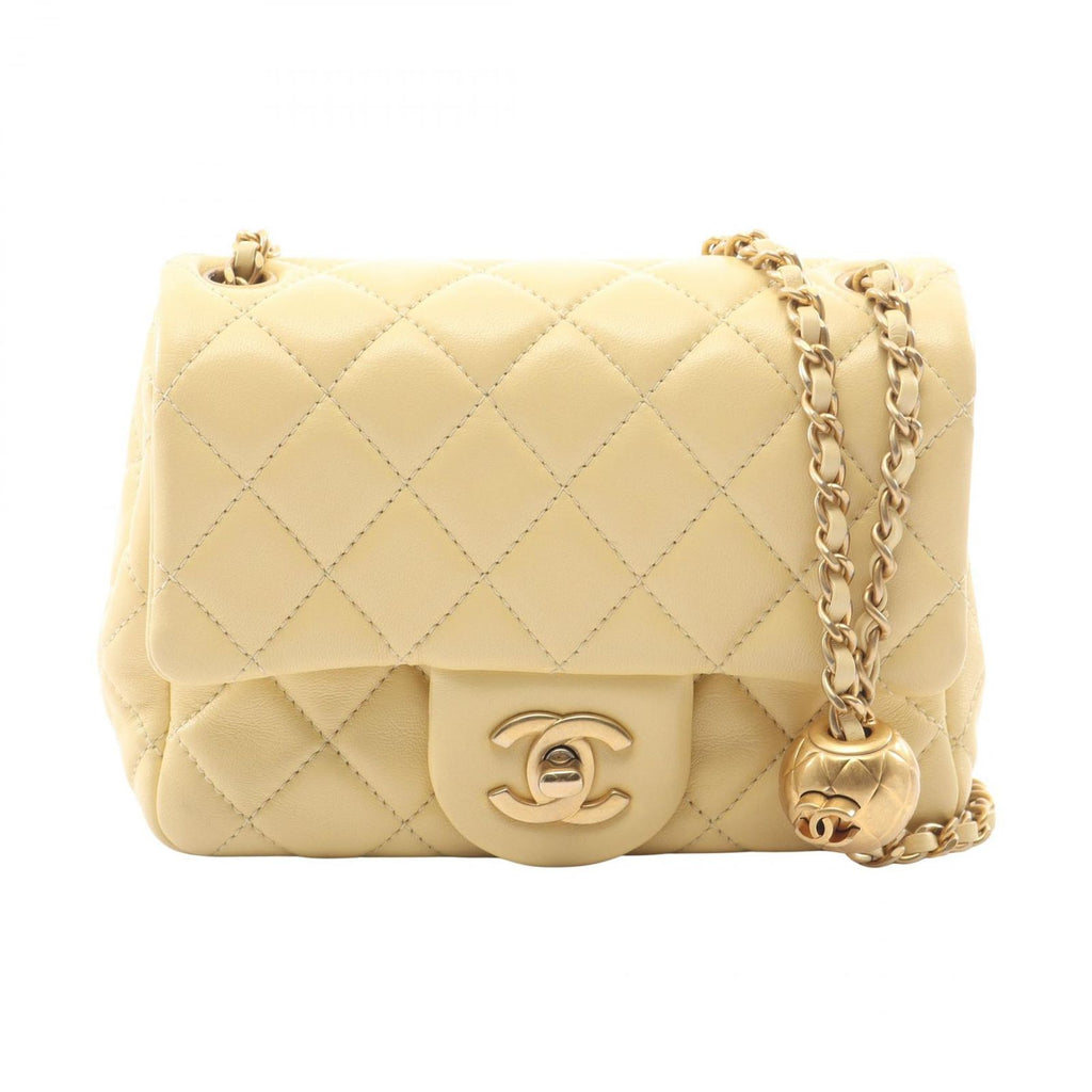 Chanel Shoulder Bag Mini Quilted Yellow Lambskin Chain