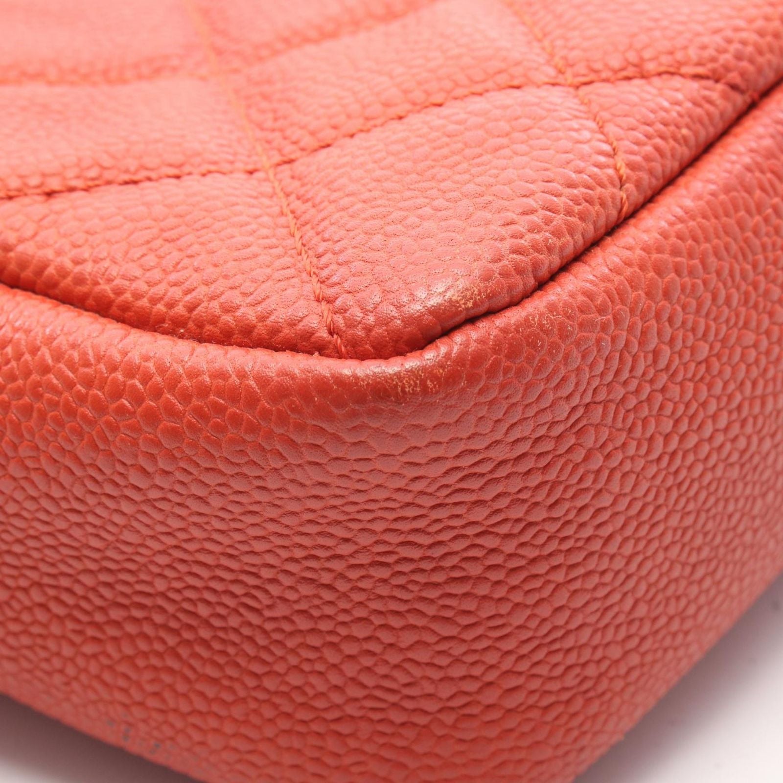 Chanel Shoulder Bag Quilted Orange Caviar Leather Chain
