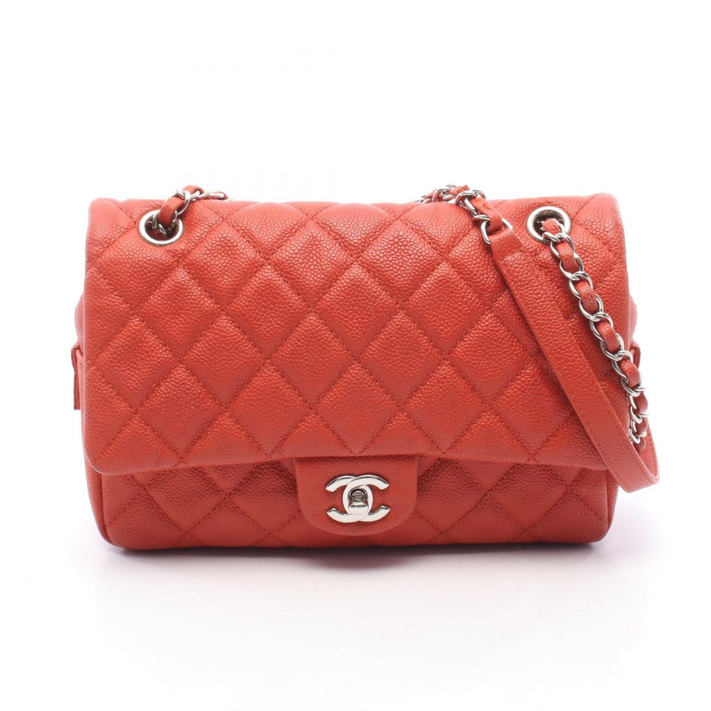 Chanel Shoulder Bag Quilted Orange Caviar Leather Chain