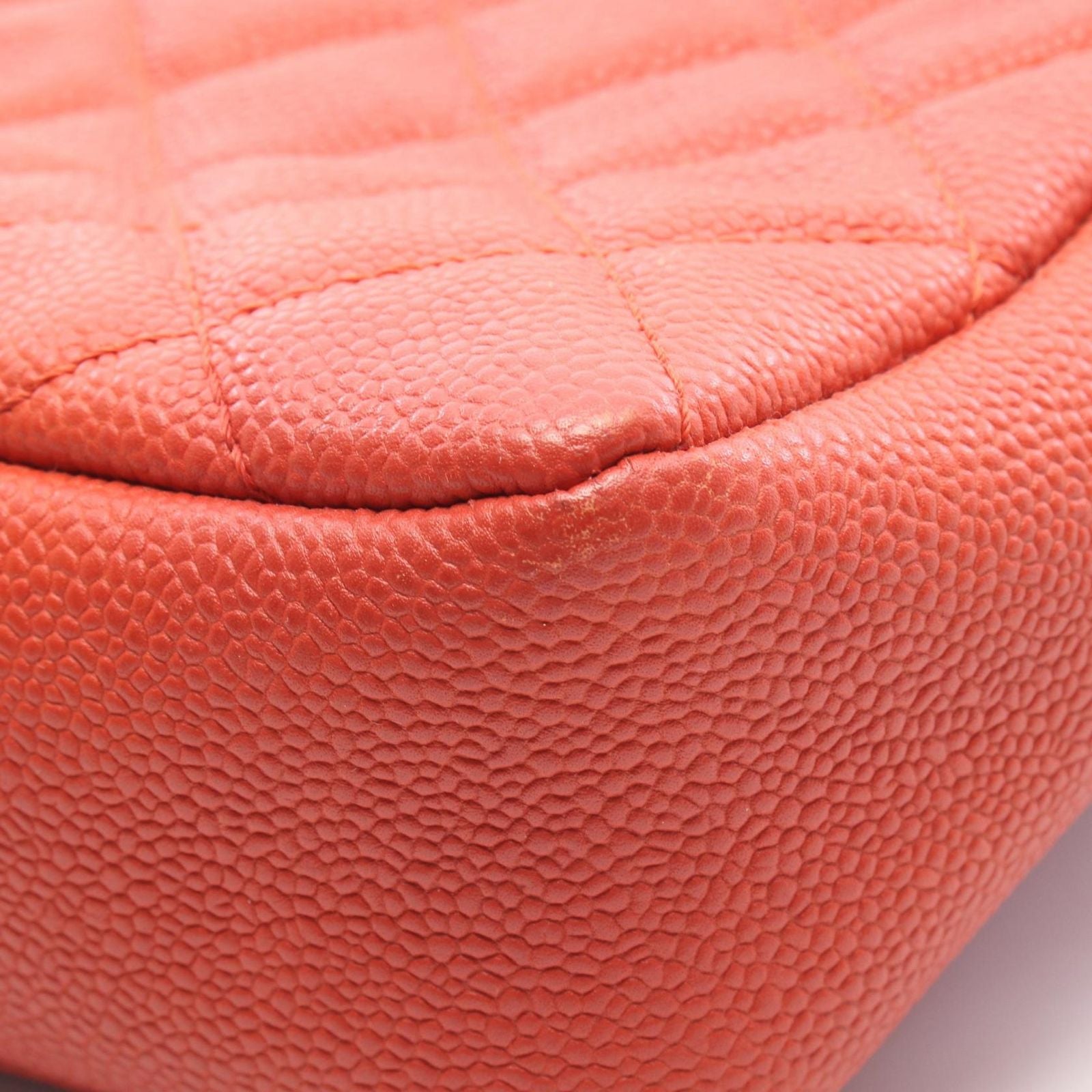 Chanel Shoulder Bag Quilted Orange Caviar Leather Chain