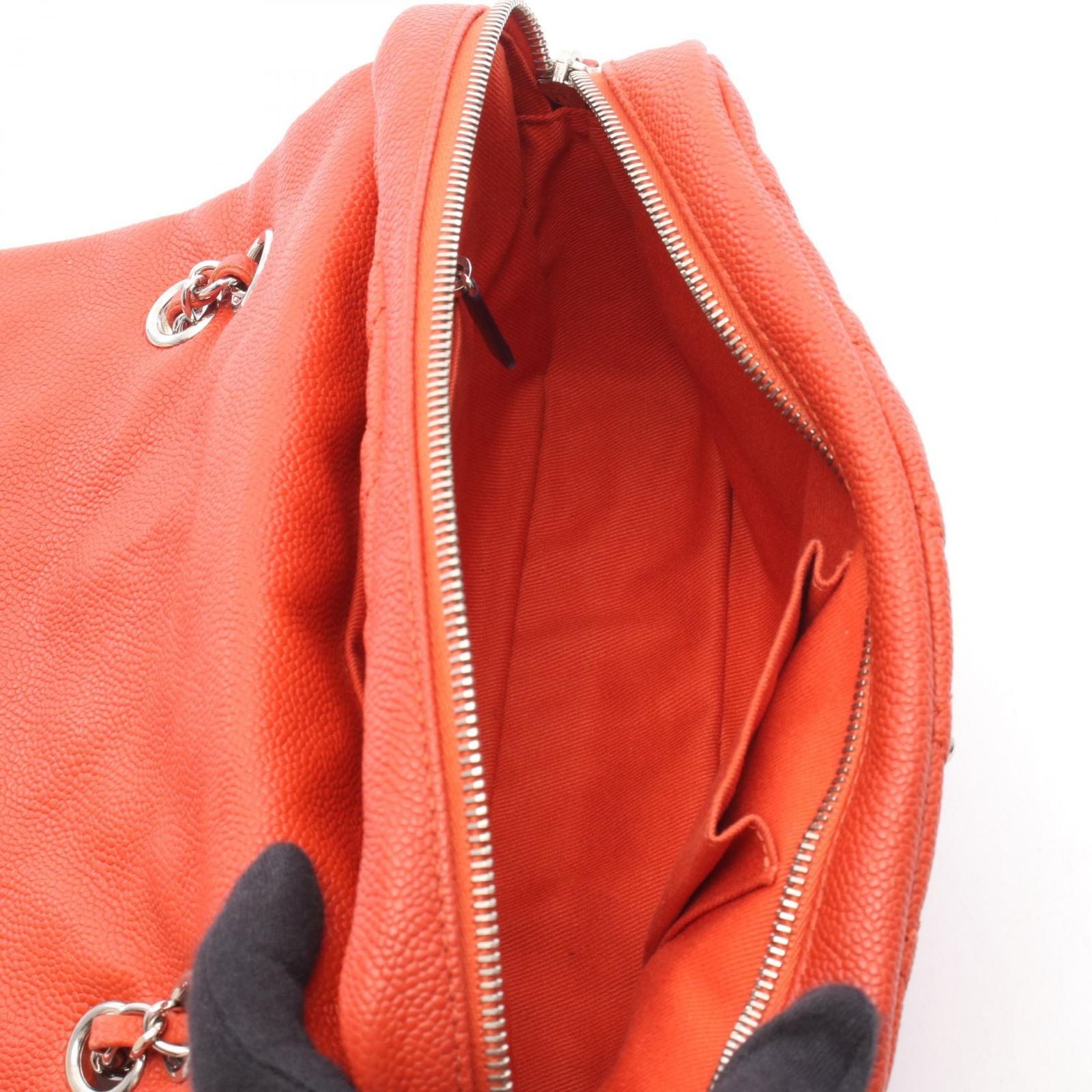 Chanel Shoulder Bag Quilted Orange Caviar Leather Chain