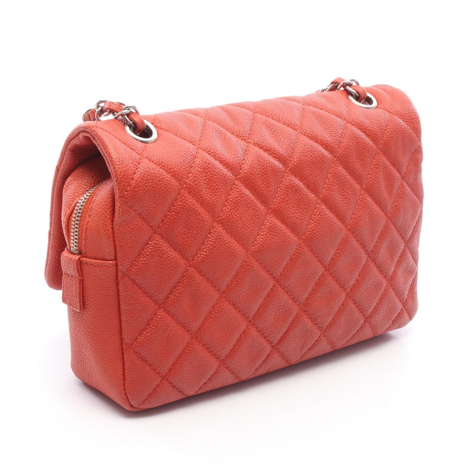 Chanel Shoulder Bag Quilted Orange Caviar Leather Chain