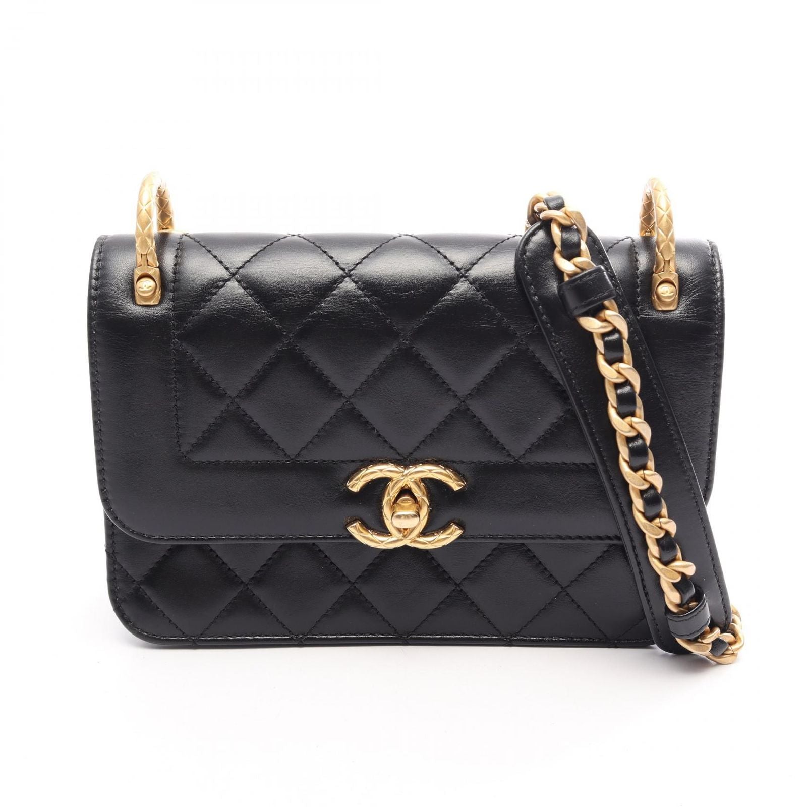 Chanel Shoulder Bag Quilted Small Flap Black Leather Chain