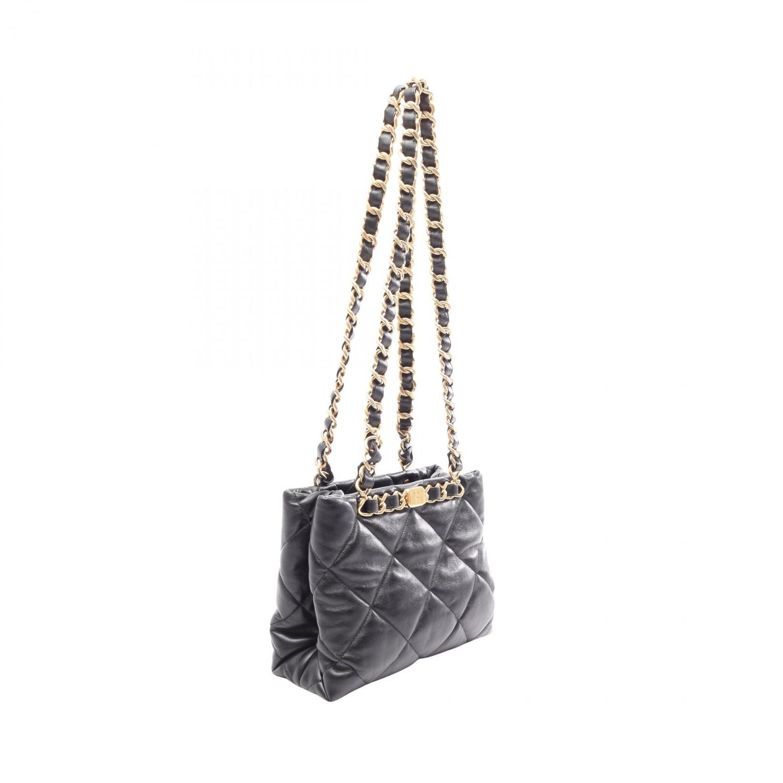 Chanel Tote Bag Quilted Small Shopping Black Lambskin