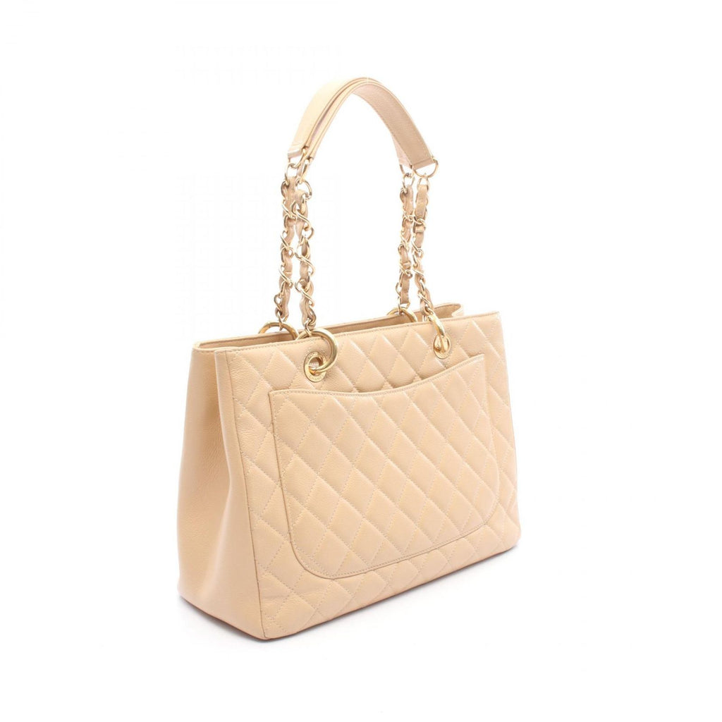 Chanel Tote Bag Quilted Grand Shopping GST Beige Caviar Leather GST Chain