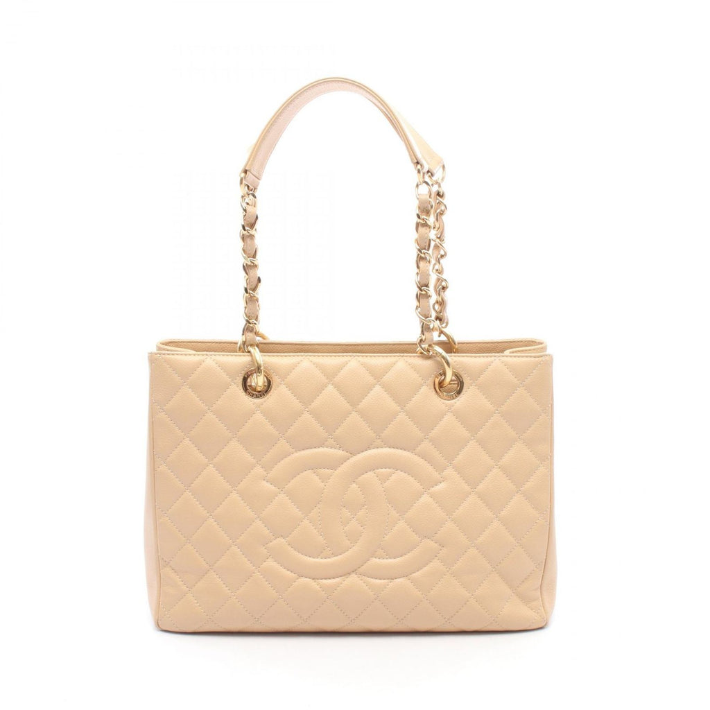 Chanel Tote Bag Quilted Grand Shopping GST Beige Caviar Leather GST Chain