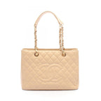 Chanel Tote Bag Quilted Grand Shopping GST Beige Caviar Leather GST Chain