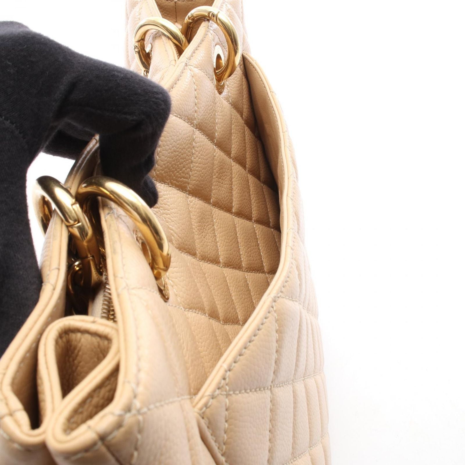 Chanel Tote Bag Quilted Grand Shopping GST Beige Caviar Leather GST Chain