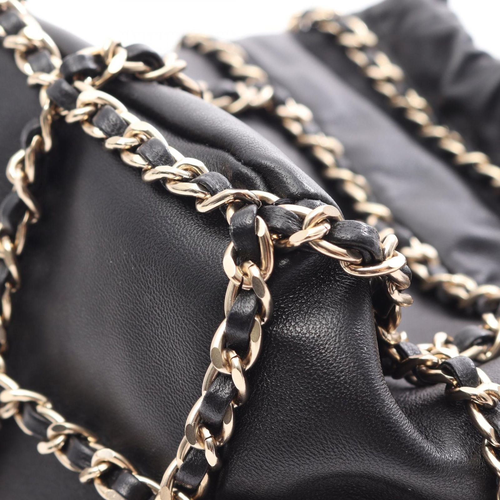 Chanel Shoulder Bag CC Logo Drawstring Black Lambskin Small