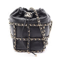 Chanel Shoulder Bag CC Logo Drawstring Black Lambskin Small
