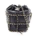 Chanel Shoulder Bag CC Logo Drawstring Black Lambskin Small