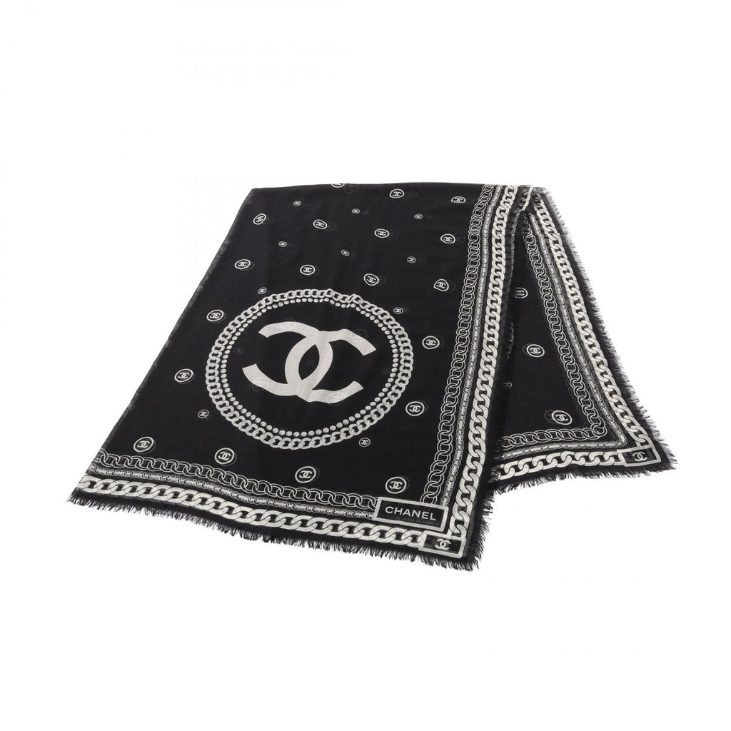 Chanel Shawl CC Logo Black Silk Scarf