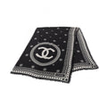 Chanel Shawl CC Logo Black Silk Scarf