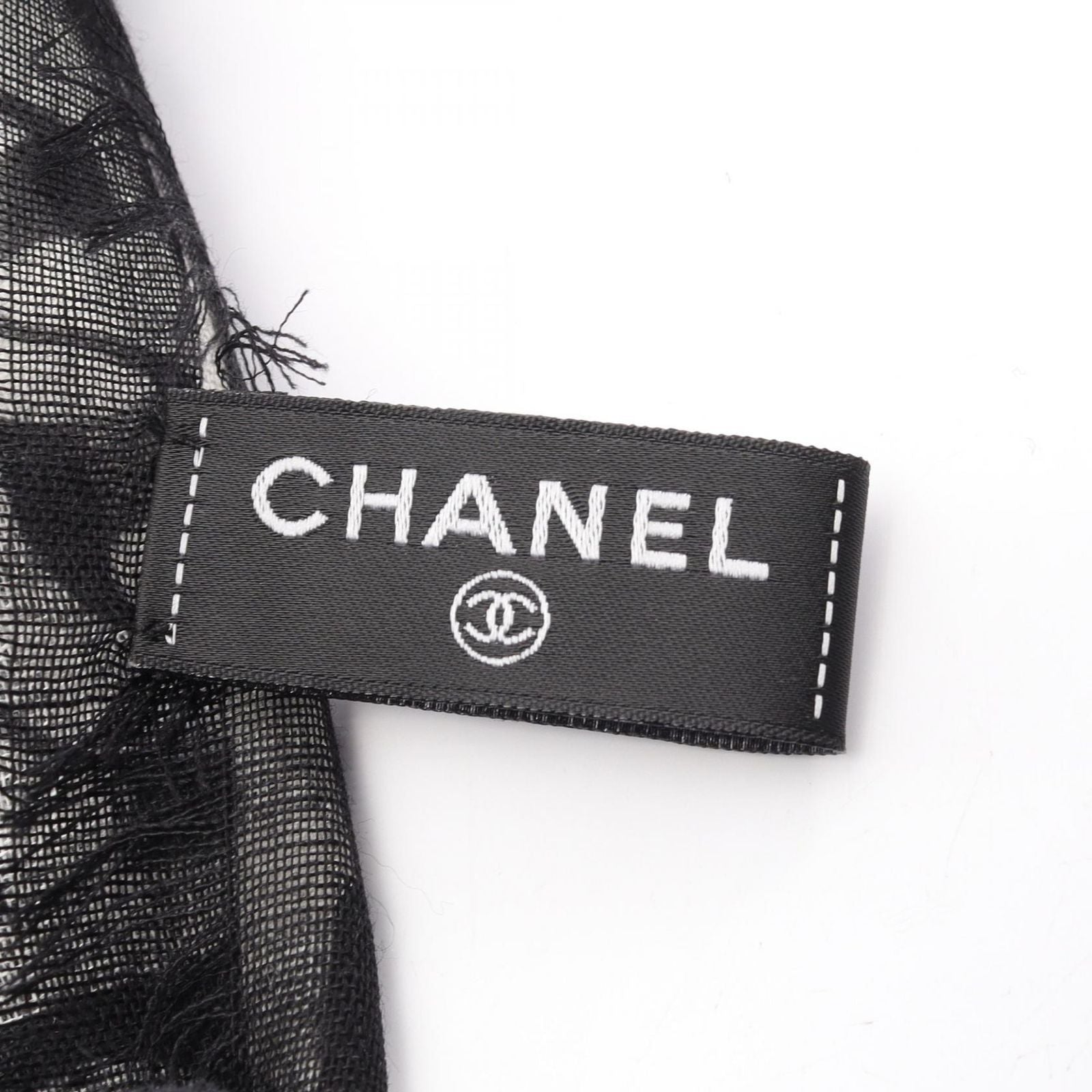 Chanel Shawl CC Logo Black Silk Scarf