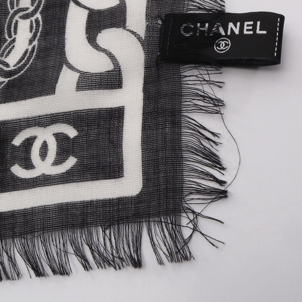 Chanel Shawl CC Logo Black Silk Scarf