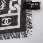 Chanel Shawl CC Logo Black Silk Scarf