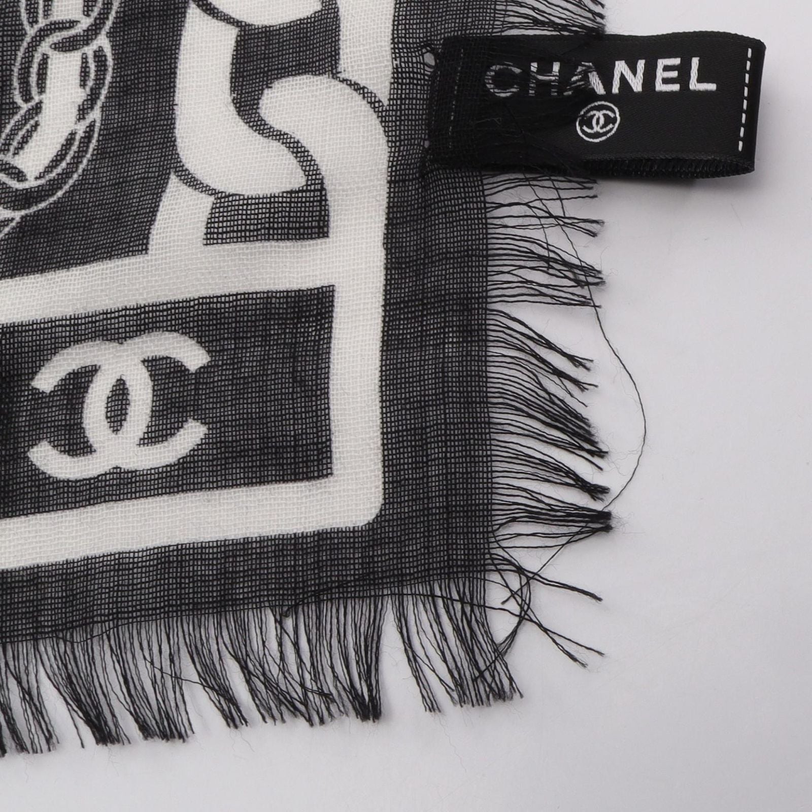 Chanel Shawl CC Logo Black Silk Scarf