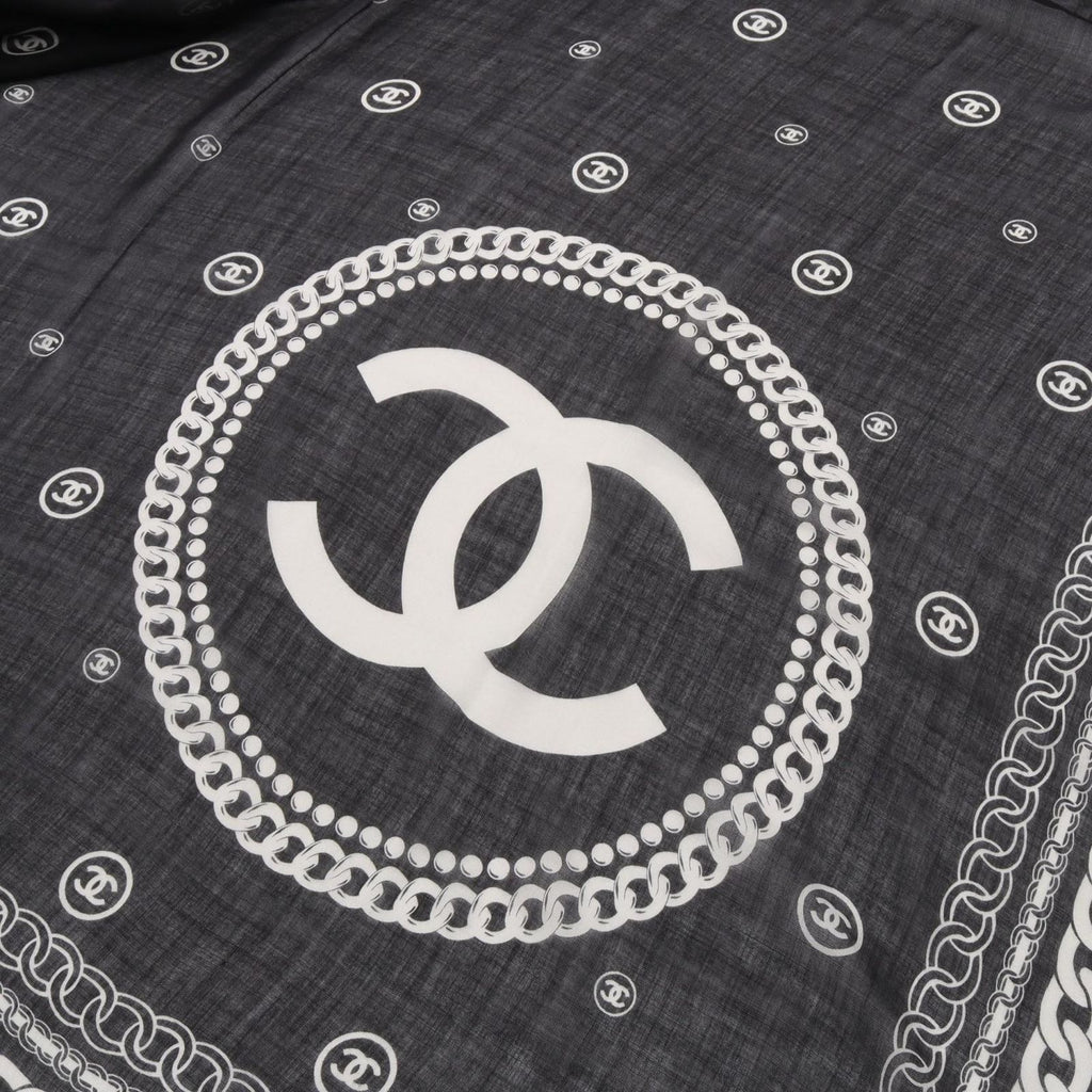 Chanel Shawl CC Logo Black Silk Scarf