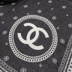 Chanel Shawl CC Logo Black Silk Scarf