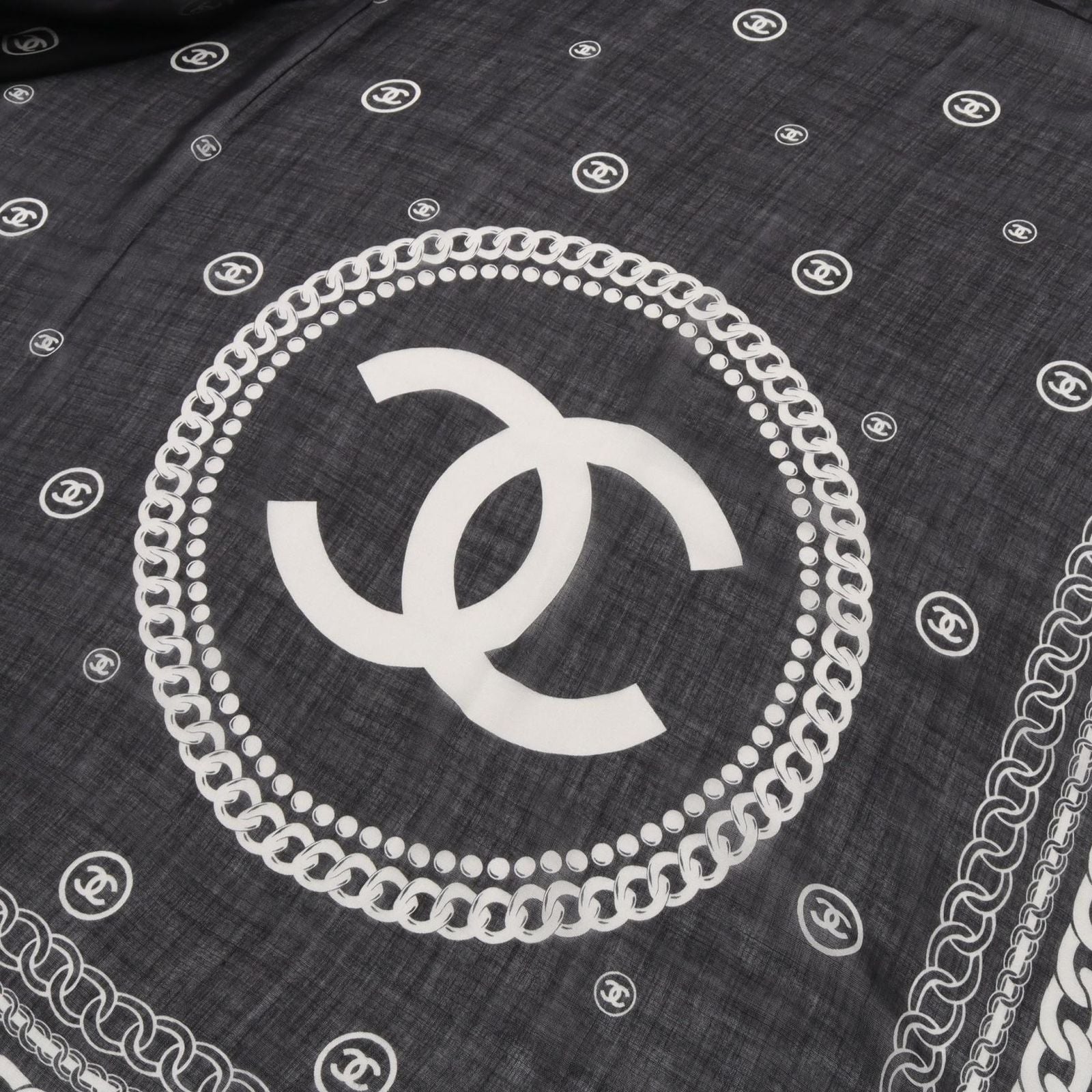 Chanel Shawl CC Logo Black Silk Scarf