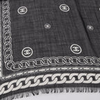 Chanel Shawl CC Logo Black Silk Scarf