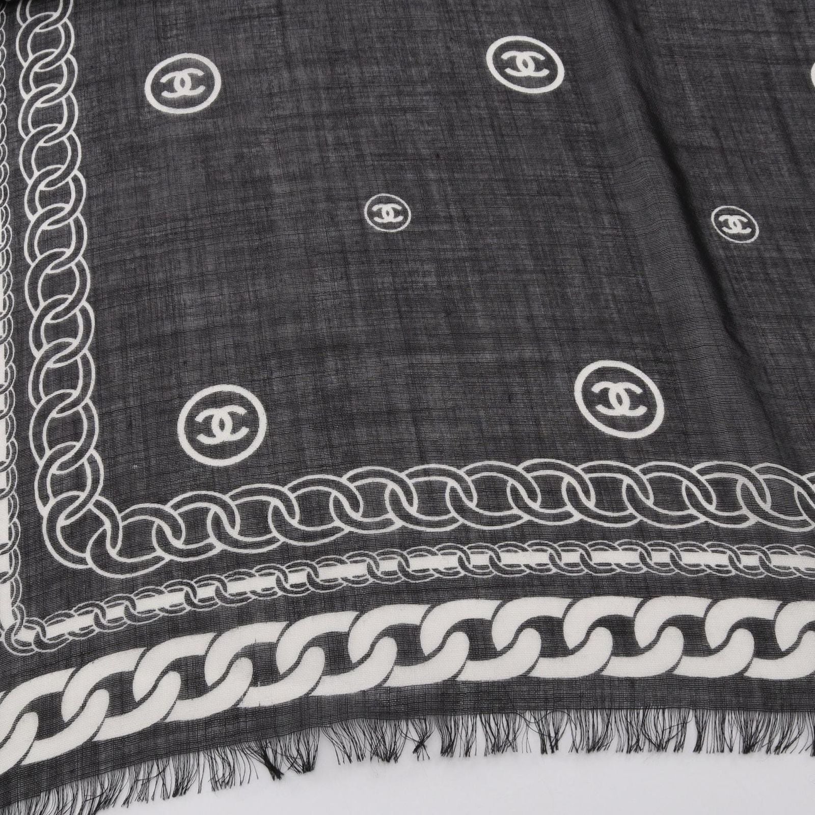 Chanel Shawl CC Logo Black Silk Scarf