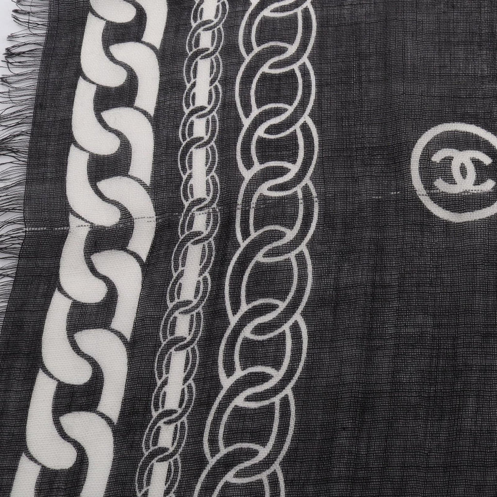 Chanel Shawl CC Logo Black Silk Scarf