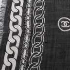 Chanel Shawl CC Logo Black Silk Scarf