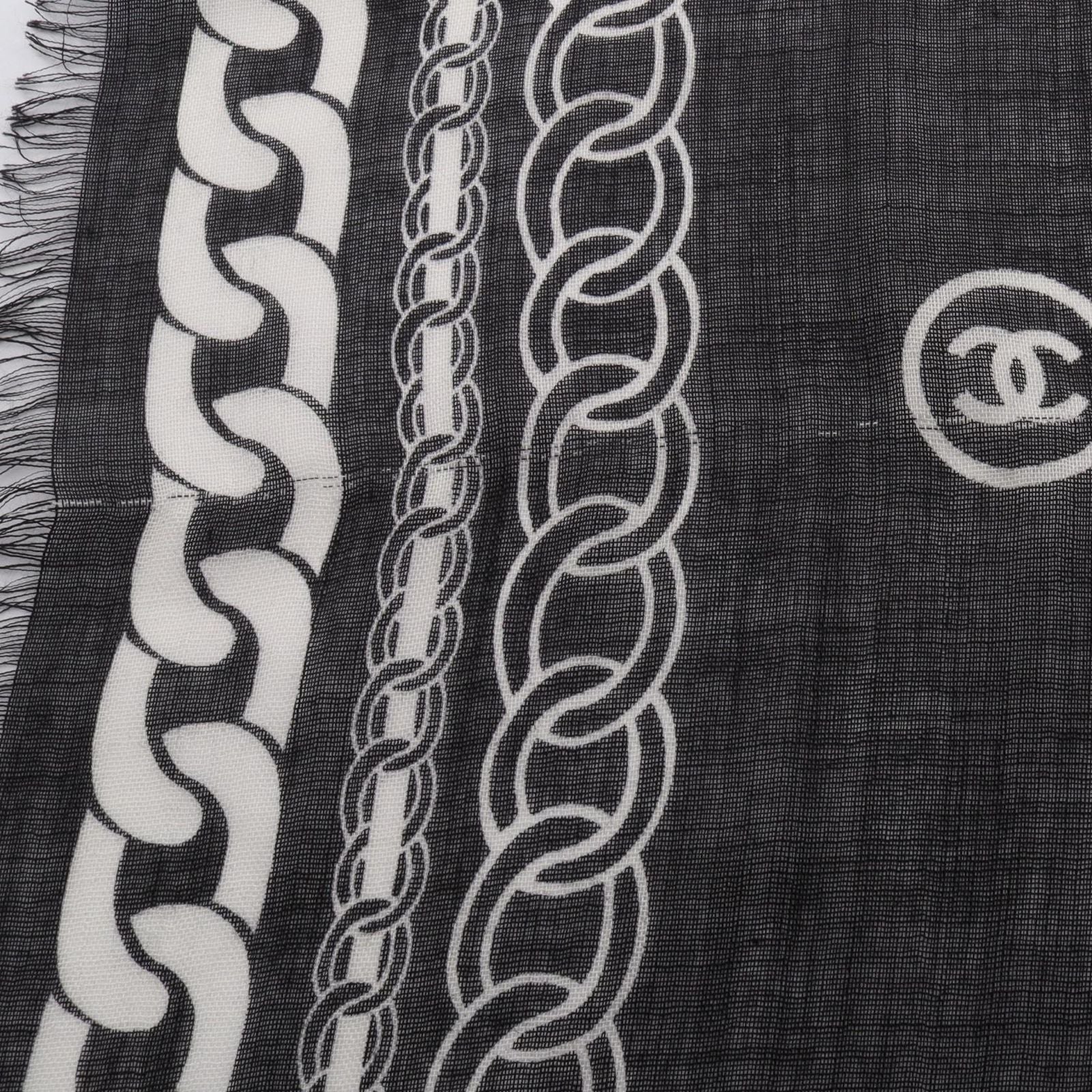 Chanel Shawl CC Logo Black Silk Scarf