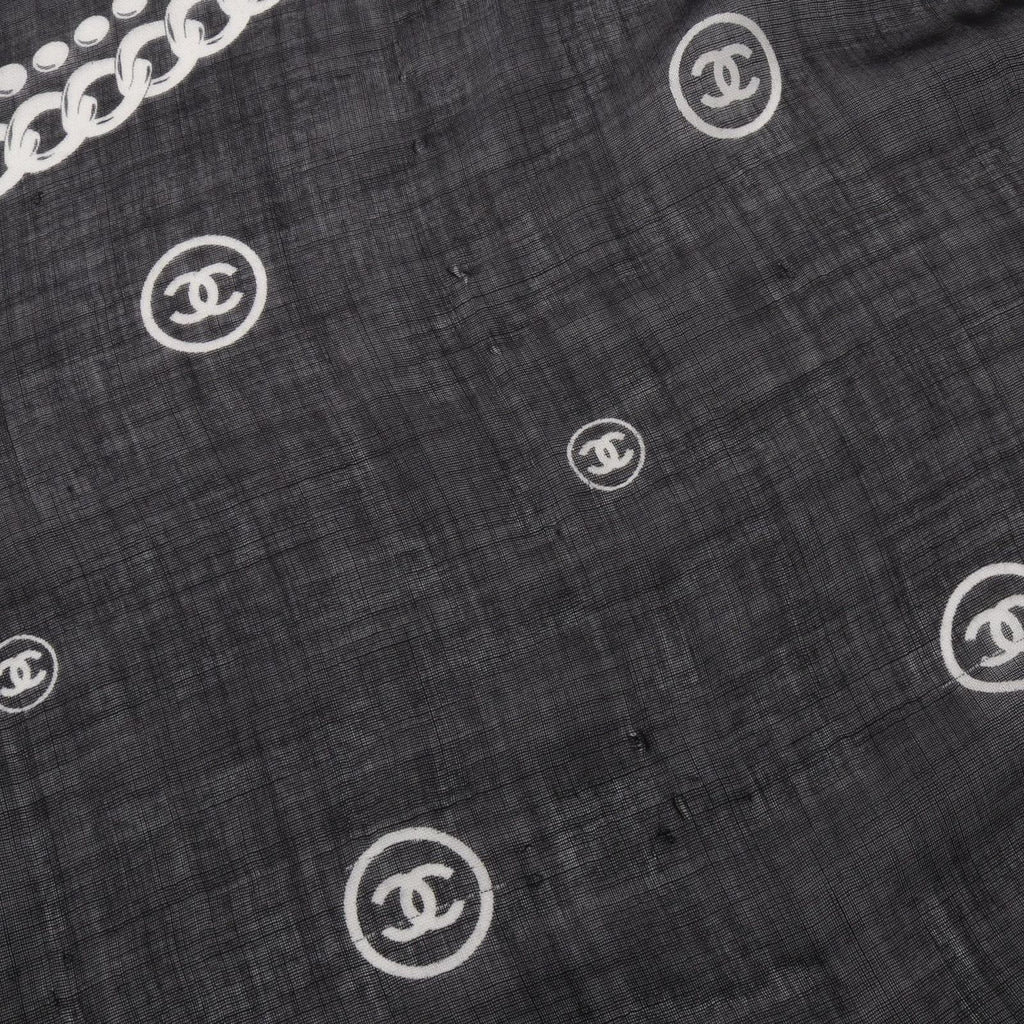 Chanel Shawl CC Logo Black Silk Scarf