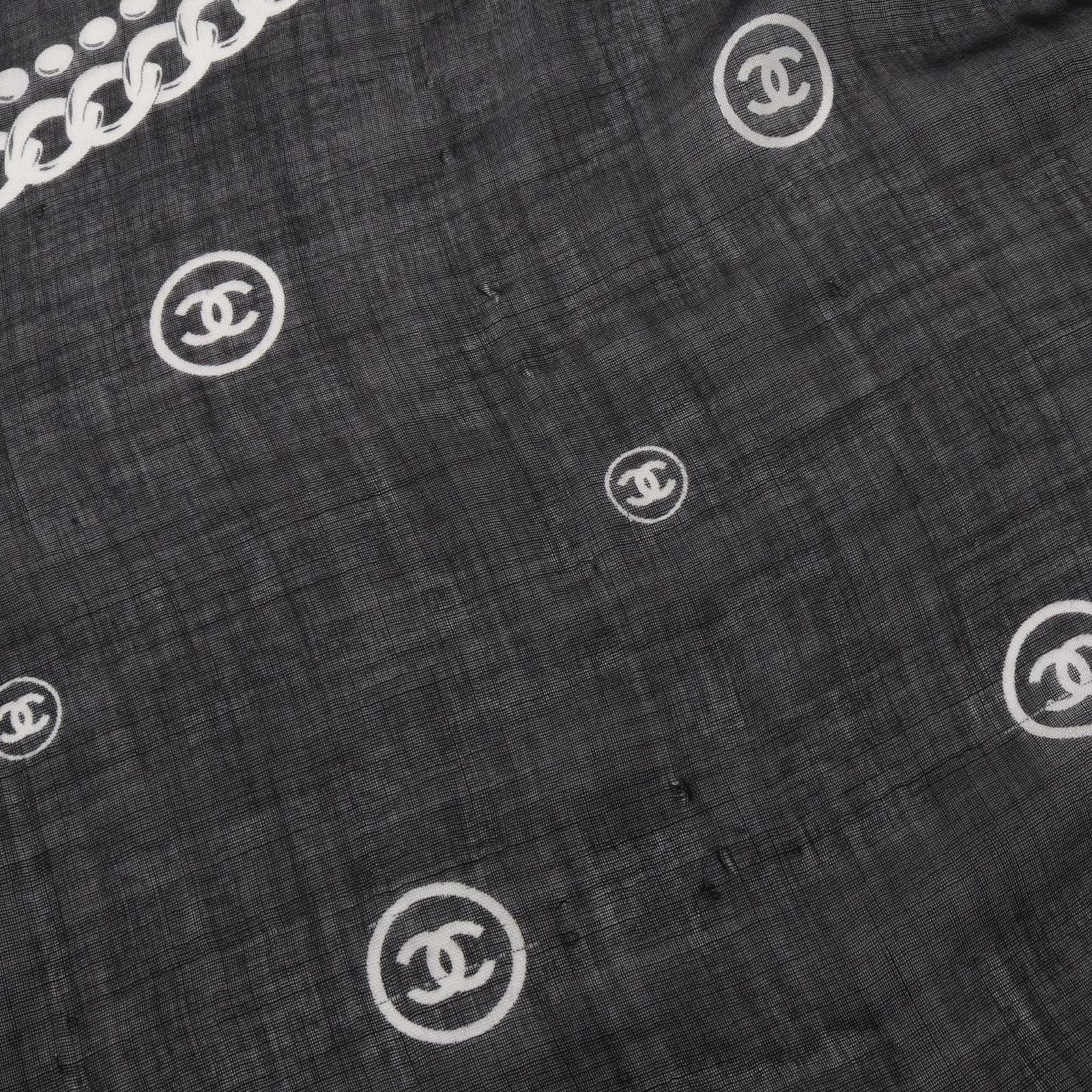 Chanel Shawl CC Logo Black Silk Scarf