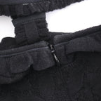Chanel Dress CC Logo Button Camellia Lace Sleeveless Black Nylon Cotton — view 8