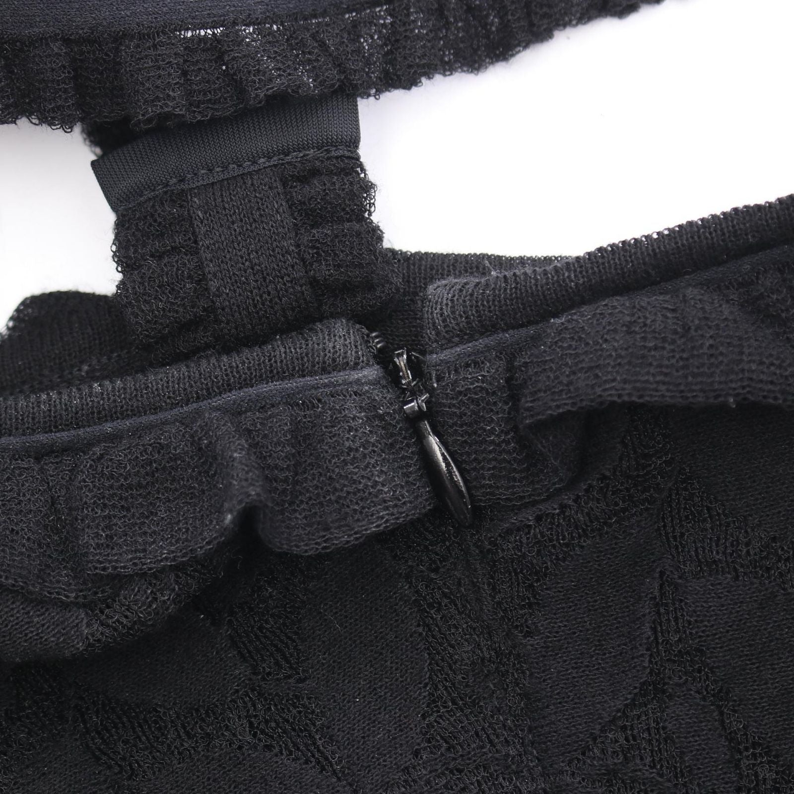 Chanel Dress CC Logo Button Camellia Lace Sleeveless Black Nylon Cotton — view 8
