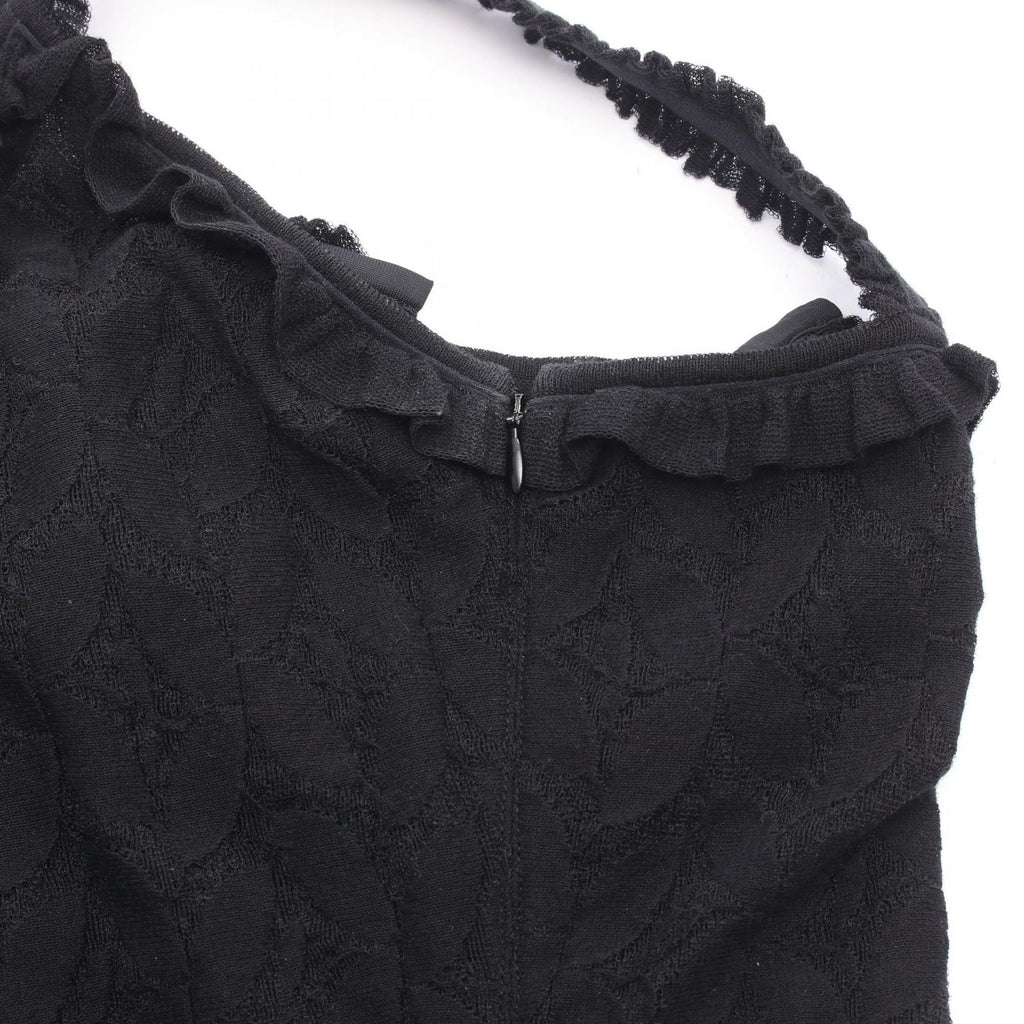 Chanel Dress CC Logo Button Camellia Lace Sleeveless Black Nylon Cotton — view 6