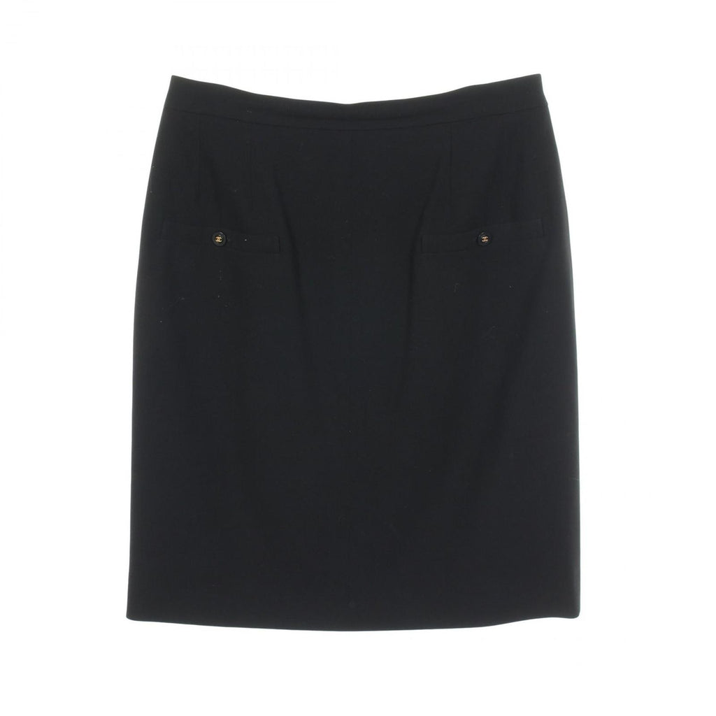 Chanel Skirt CC Logo Button BK Wool