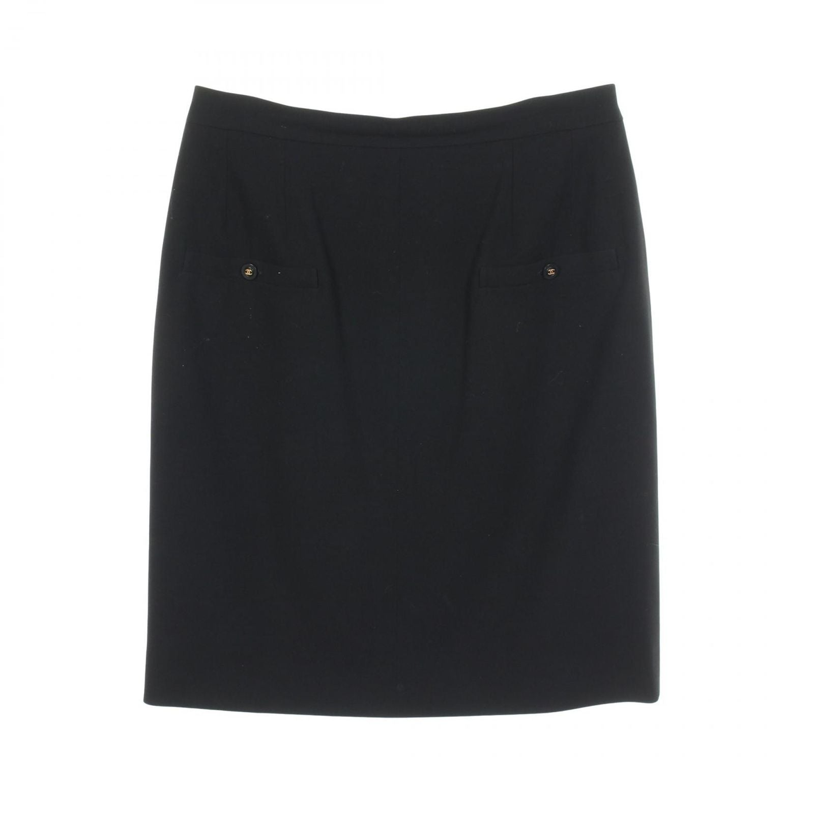 Chanel Skirt CC Logo Button BK Wool