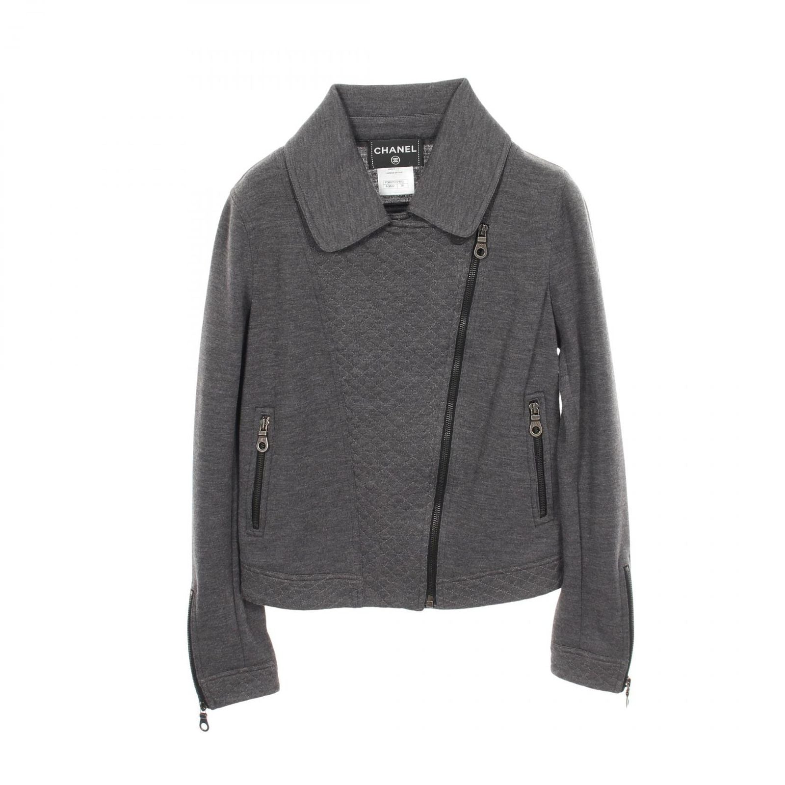 Chanel Rider's Jacket CC Logo Button Gray Wool