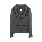 Chanel Tailored Jacket CC Logo Button Gray Wool