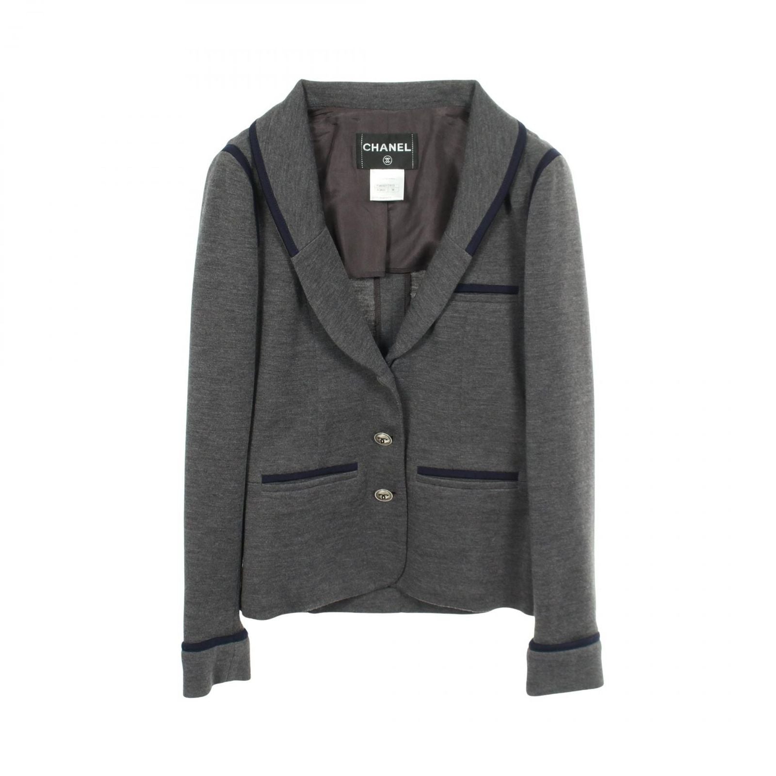 Chanel Tailored Jacket CC Logo Button Gray Wool