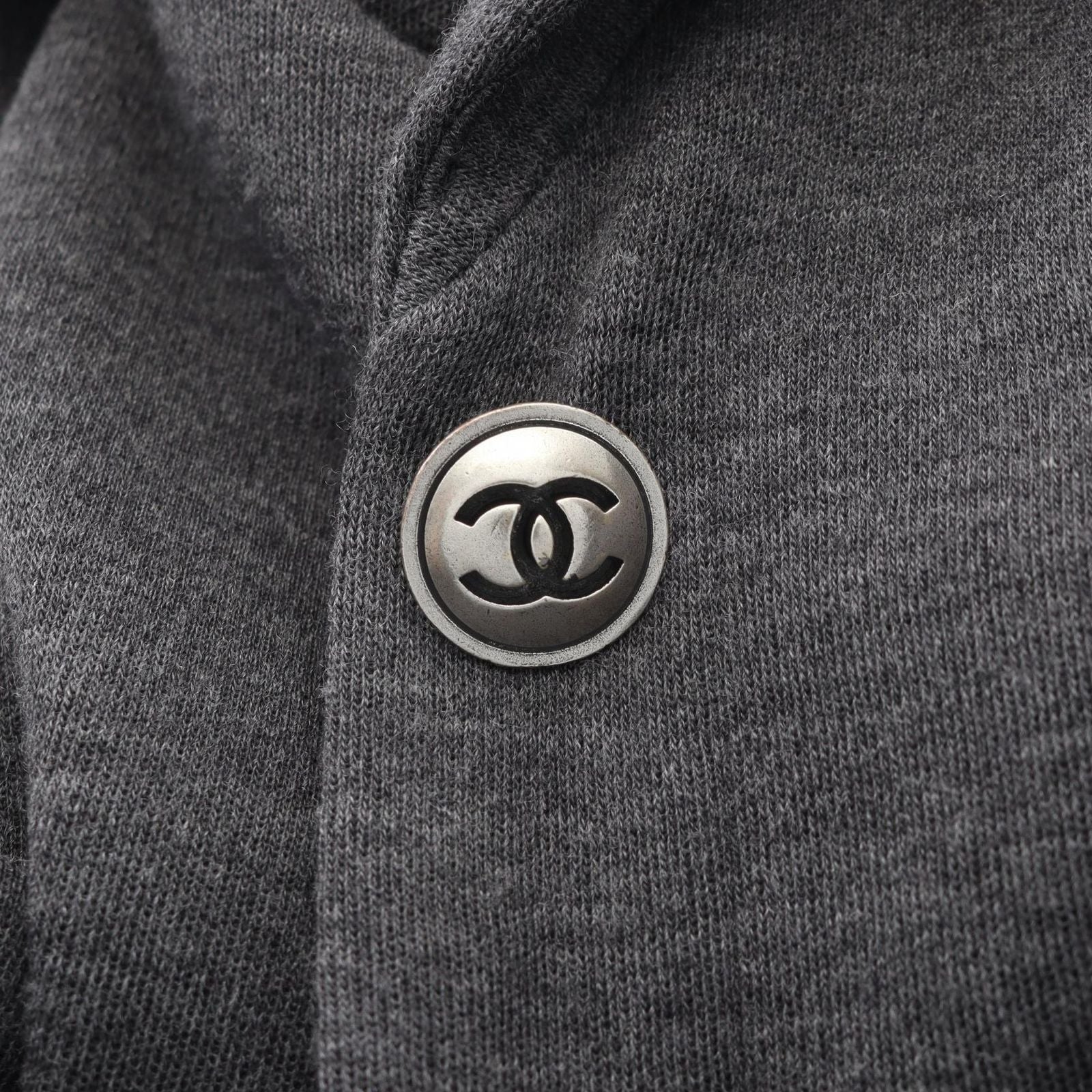 Chanel Tailored Jacket CC Logo Button Gray Wool — view 8