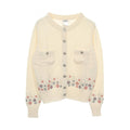 Chanel Cardigan CC Logo Studs Off White Cashmere