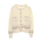 Chanel Cardigan CC Logo Studs Off White Cashmere
