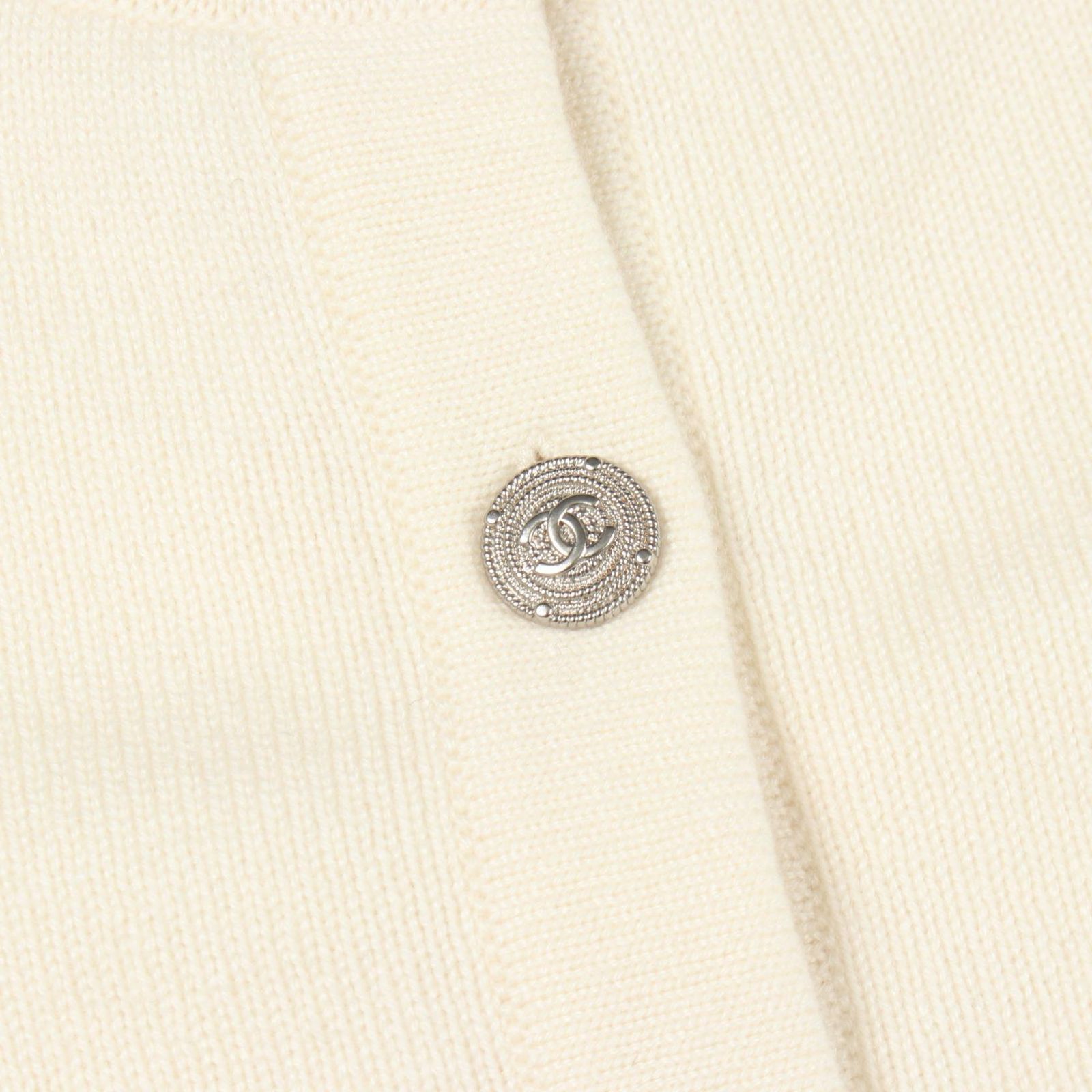 Chanel Cardigan CC Logo Studs Off White Cashmere — view 6