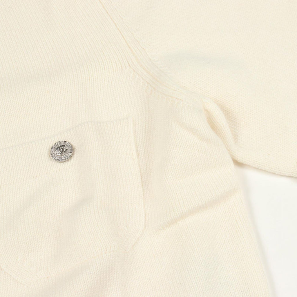 Chanel Cardigan CC Logo Studs Off White Cashmere — view 5